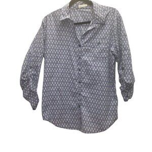 Hester & Orchard Womens Button Collar Blouse‎ Size XL Roll Tab Sleeves Chambray